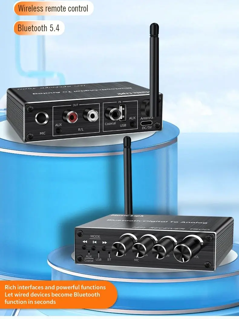 Odbiornik audio Bluetooth 6.0 3.5mm AUX RCA Koaksjalny USB U-Disk Karaoke Stereo Bezprzewodowy Adapter Sterowany Podczerwienią do Głośników Samochodowych PC — zdjęcie produktu 7