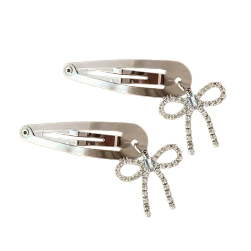 M2EA Silver Hair Accessory with Bowknot Beautiful Silver Hair Clip with Zircon Bowknot Pendant Unqiue Hairpin Accessory