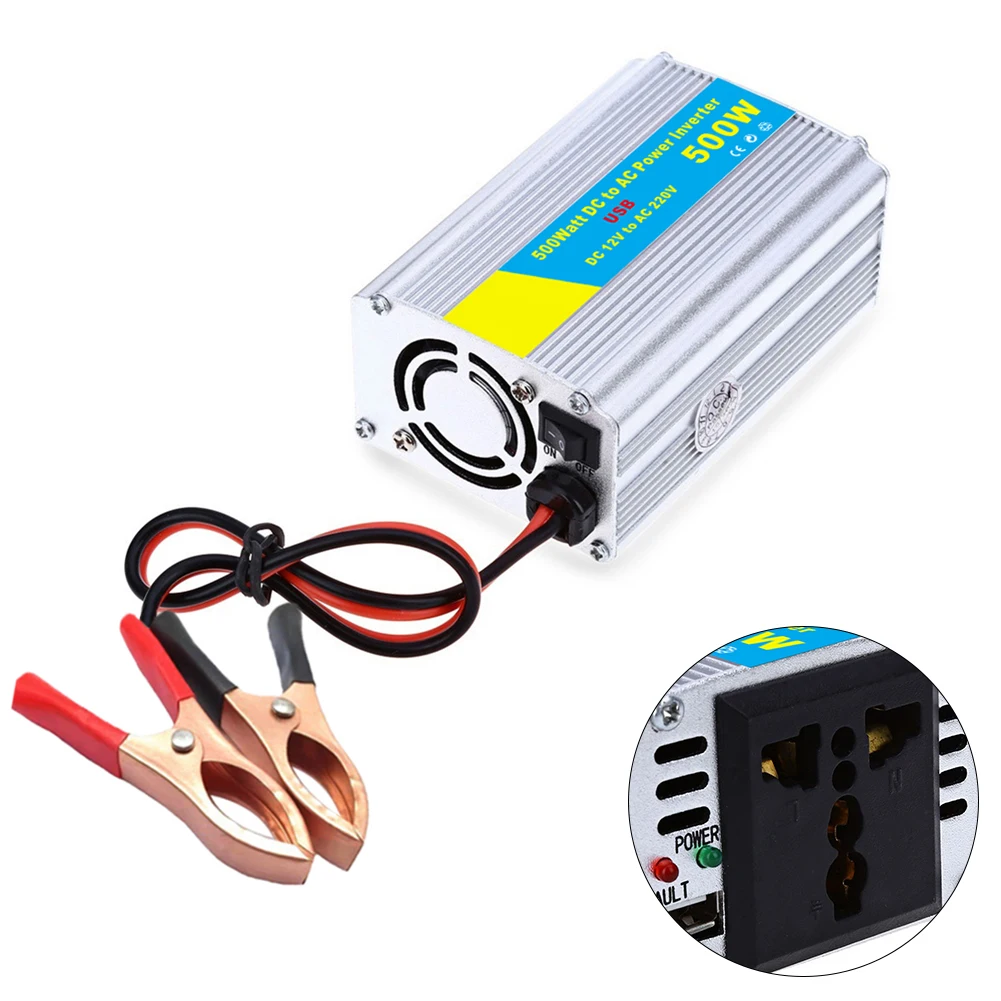 500W Power Inverter  Car Inverter DC 12V To AC 220V  Intelligent Temperature Control  Reverse Connection Protection