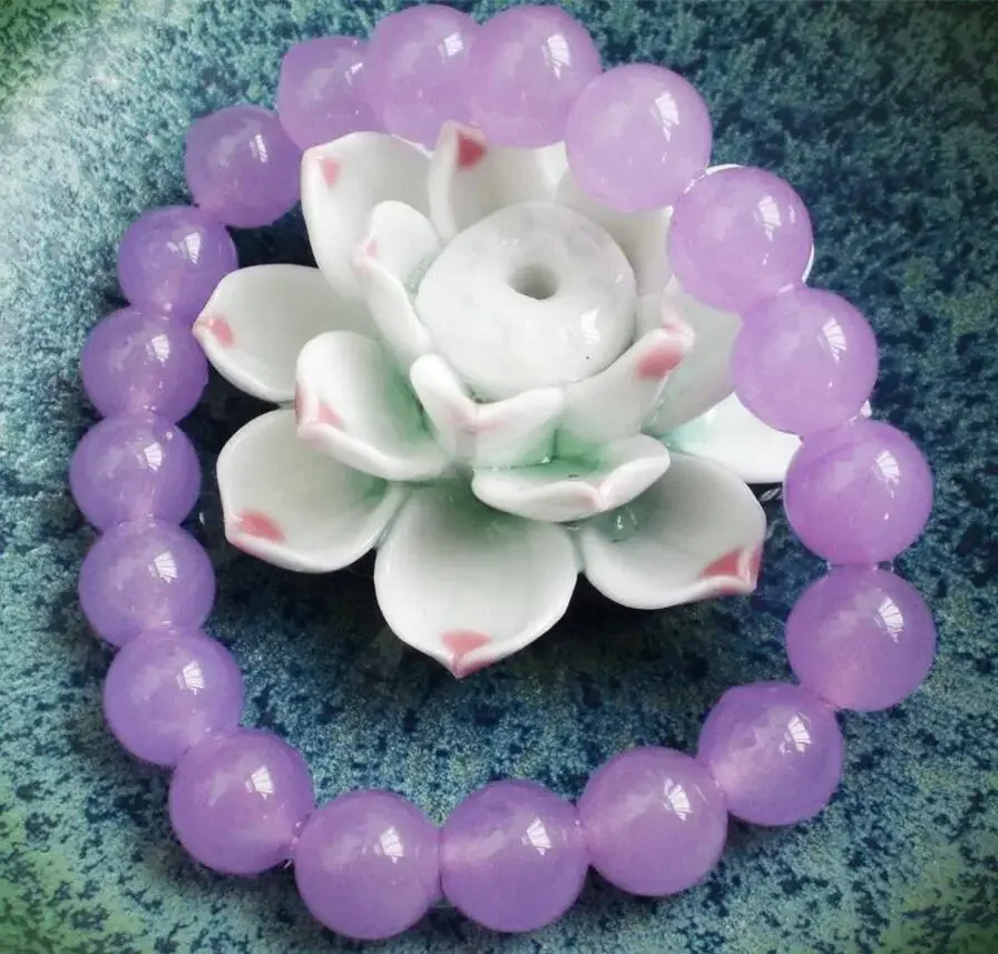 

Fashion jewelry Natural 10MM Lavender Jadeite Round Beaded Stretchy Bracelet 7.5"AAA