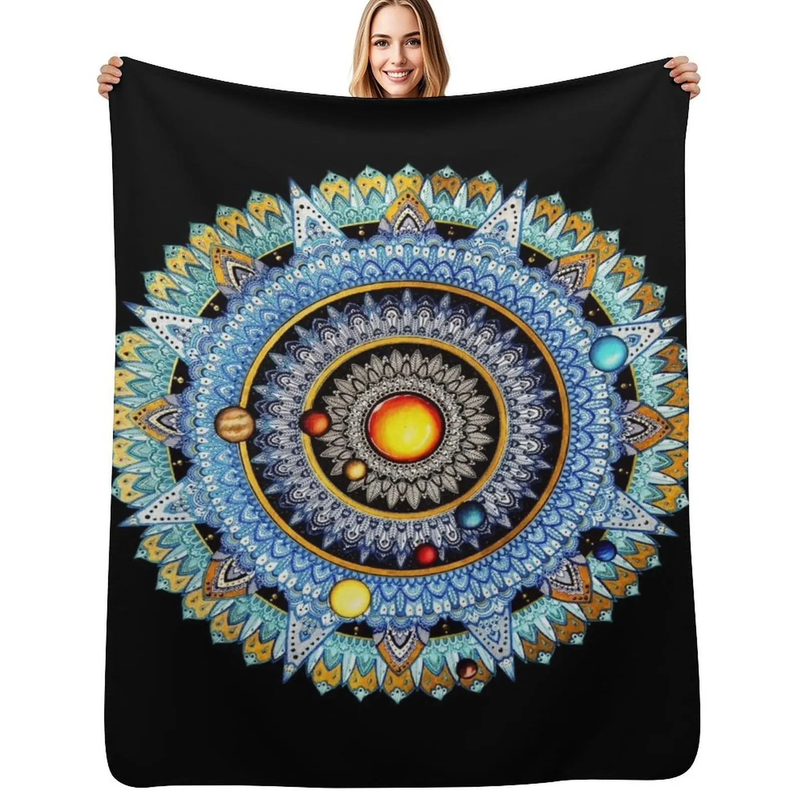 Solar System Mandala Throw Blanket Blankets For Baby Winter beds Vintage Thermals For Travel Flannel Fabric Thin Blankets