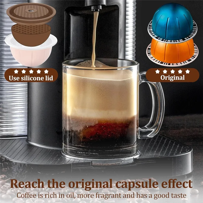 Tapas de cápsulas de café reutilizables de BBNV-2Pcs para Nespresso, discos de cápsulas de café Vertuo recargables con papel de aluminio de fácil instalación