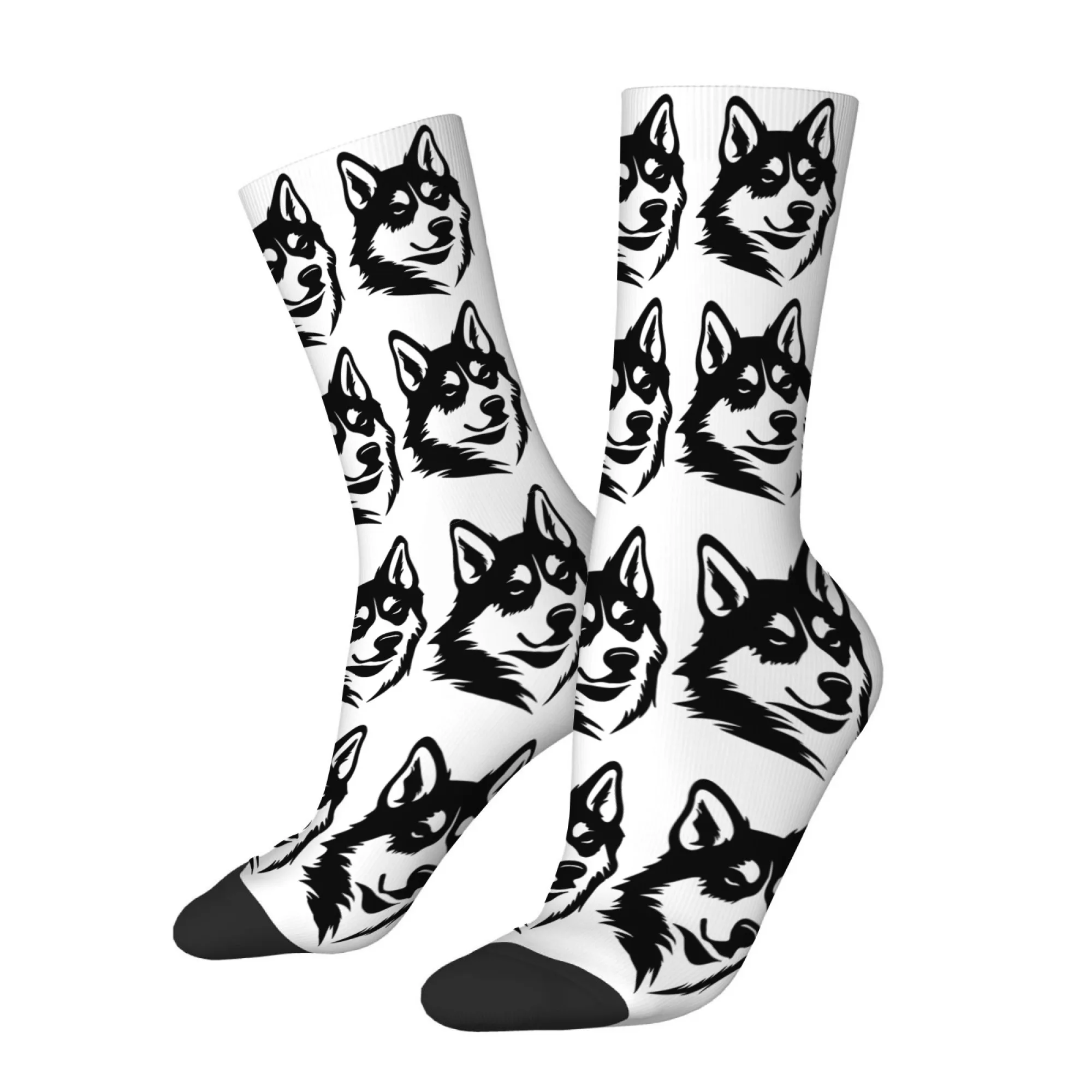 Minimalist Black and White Husky Silhouette Men's Mid-calf Socks Cute  Versatile Unique Niche Art Style Non-slip Durable Socks