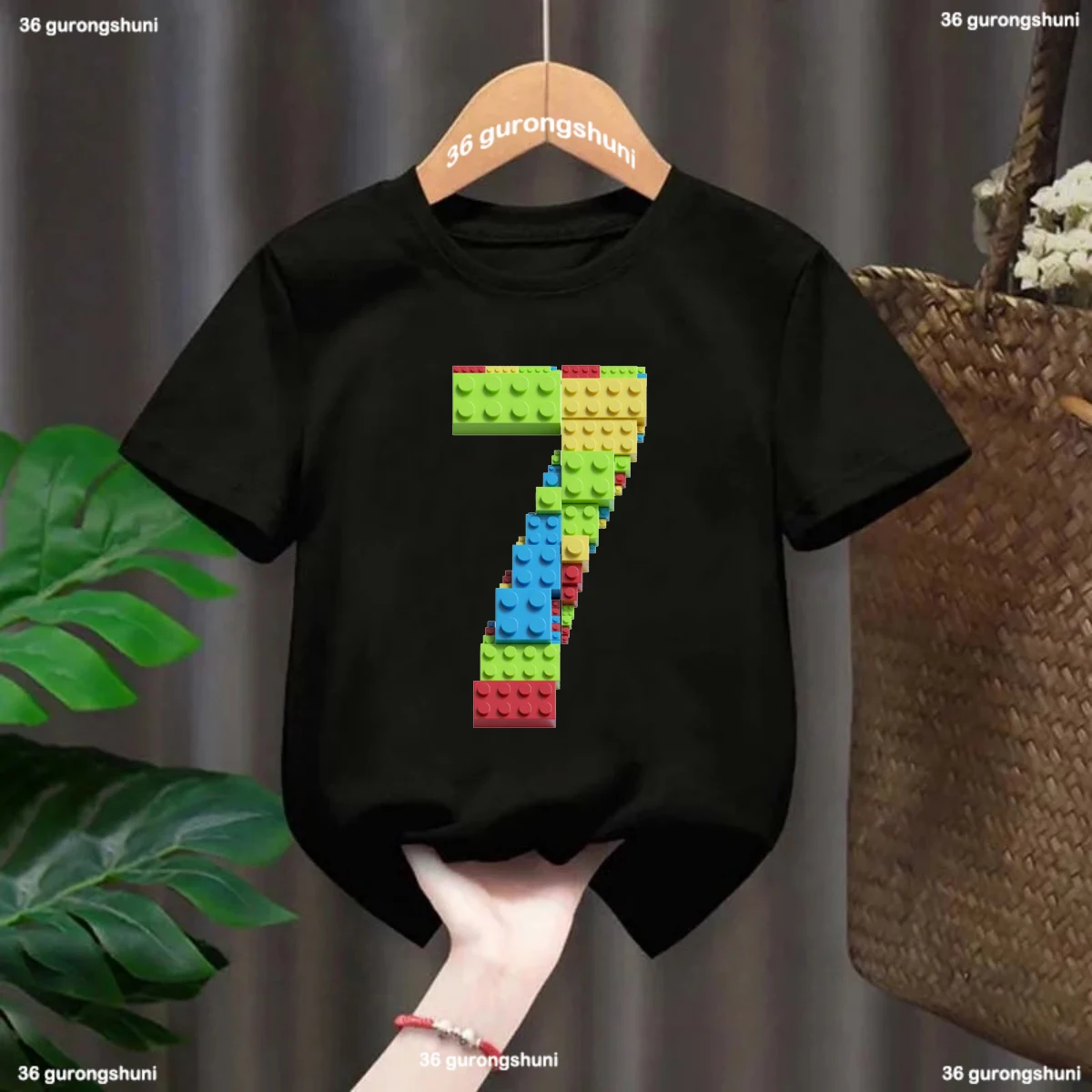 T-Shirt For Kids  Building Blocks 5.6.7 Birthday Number Print Tshirt Cute Kids Clothes Birthday Giftt Shirt Summer Boy Tshirt