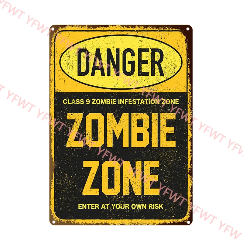 Warning Zombie Poster Danger Vintage Tin Signs Beware of Dog No Parking No Trespassing Metal Plate Garden Home Wall Decor