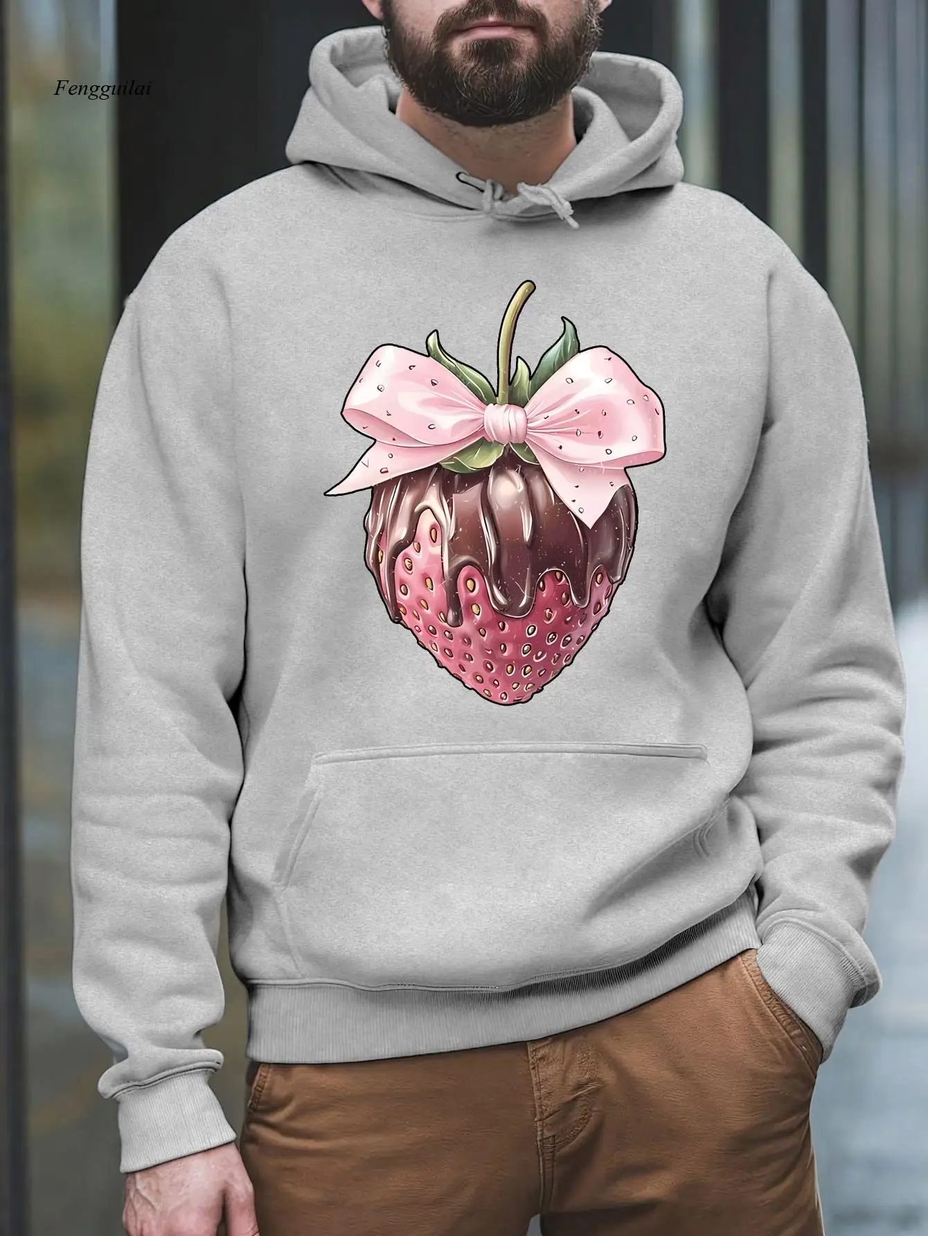 Moletom Choco Berry – Moletom de inverno aconchegante com forro de lã e estampa de morango e laço