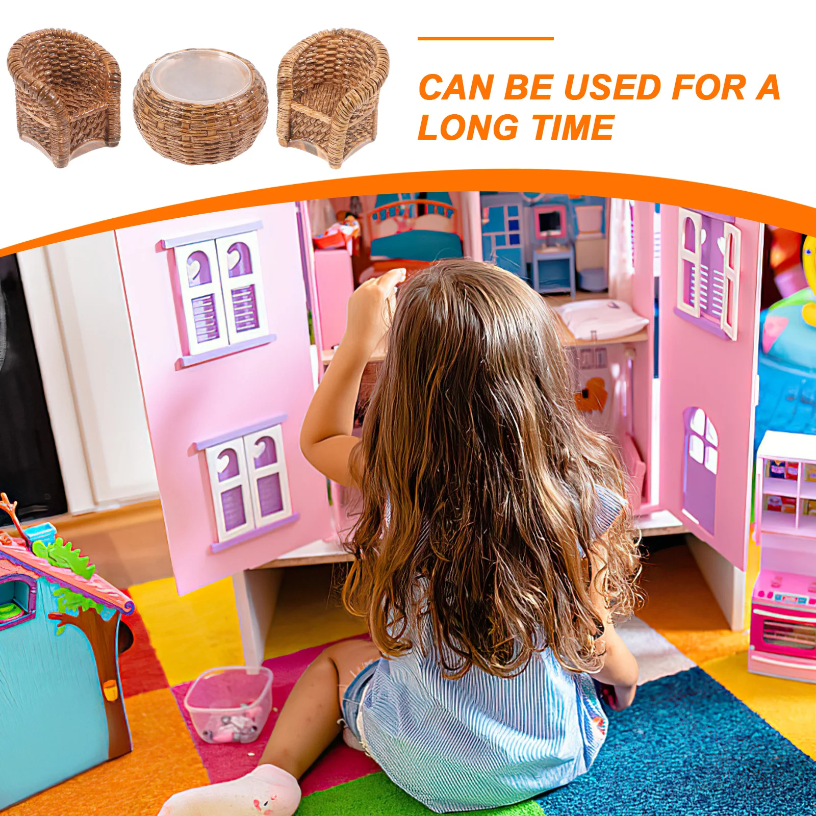 1 set di mobili in miniatura, set di sedie da tavolo intrecciate, accessori decorativi di simulazione squisita per sedia da tavolo in miniatura per piccola casa