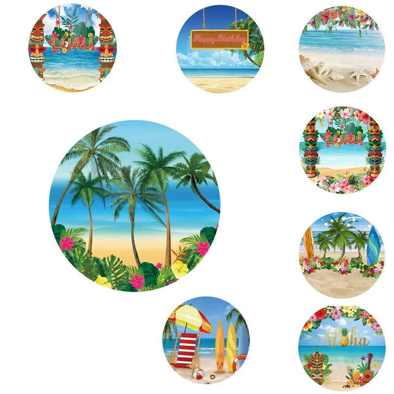 100 سنتيمتر القطر هاواي التزلج شاطئ لوازم الحفلات ستارة مستديرة خلفية القماش صور التصوير الدعائم دائم ، E