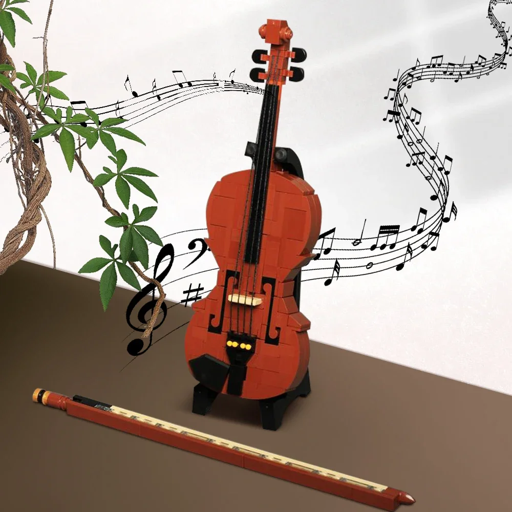 Gobricks MOC Band Artista Violino Classico Strumento Musicale Blocchi di Costruzione Violino Strumento Musicale Decorazione Mattoni Giocattoli Regalo