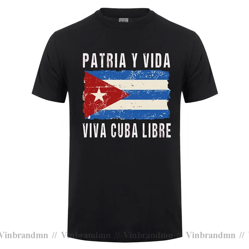 Vintage Distressed Viva Cuba Libre Patria Y Flag Cuban T Shirts Funny Cuba Miami Saying Spanish Greeting Trendy Creative T-shirt