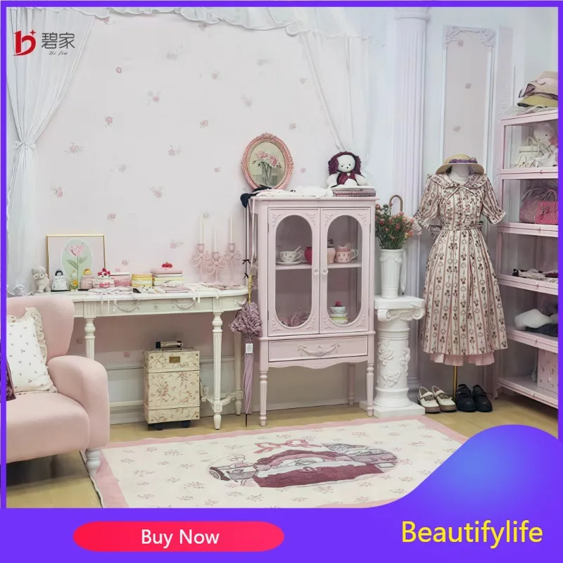 French side cabinet household display girl heart pink display cabinet living room wall high cabinet
