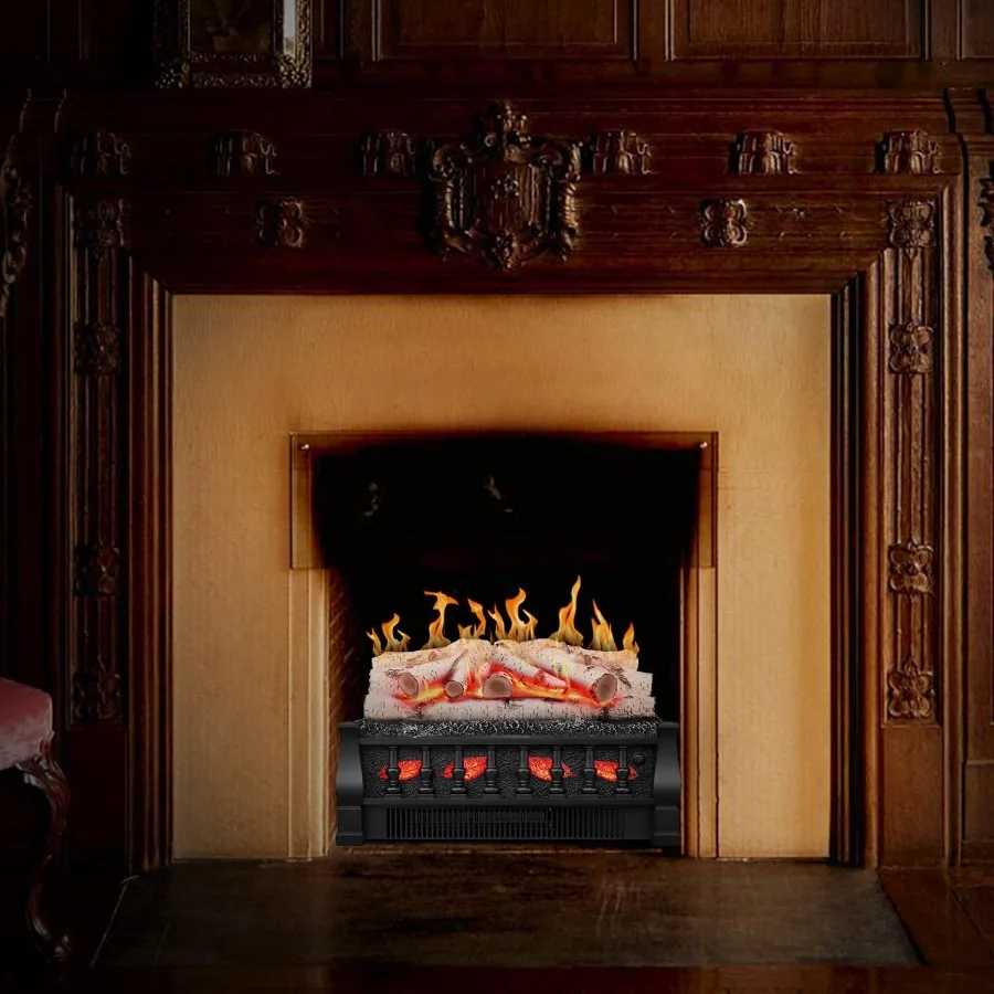 Electric Fireplace Log Set Heater 21 Vintage Design Portable Freestanding Fireplace Log Heater with Realistic Flames and Ember