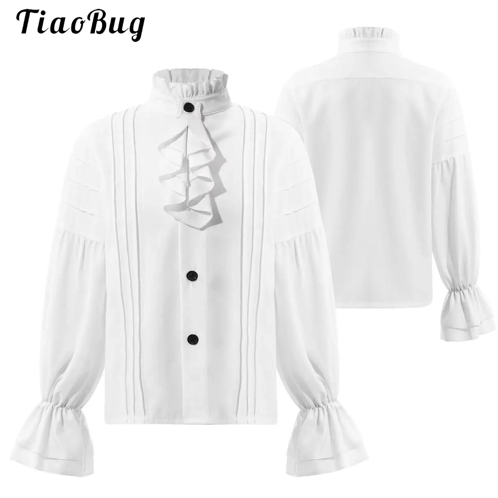 

Kids Boys Medieval Shirt Long Sleeve Ruffled Pirate Shirts White Renaissance Costume Halloween Viking Steampunk Dress Up Tops