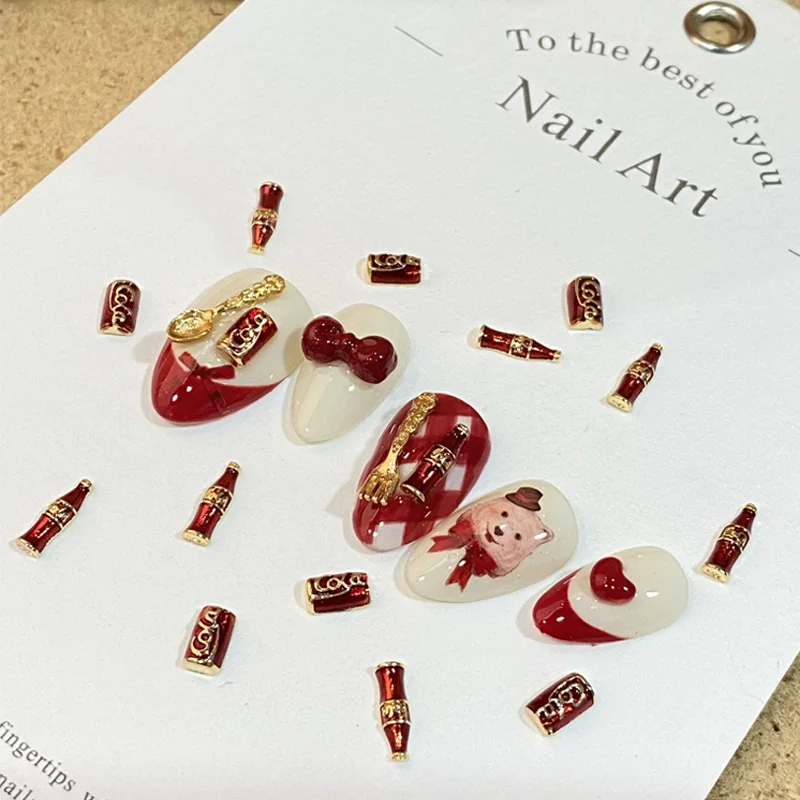 TSZS Red 3D Retro Coca Cola Bottle Nail Art Charm Alloy Metal Cartoon Coca Colo Nails Decoration DIY Nail Accessories #3