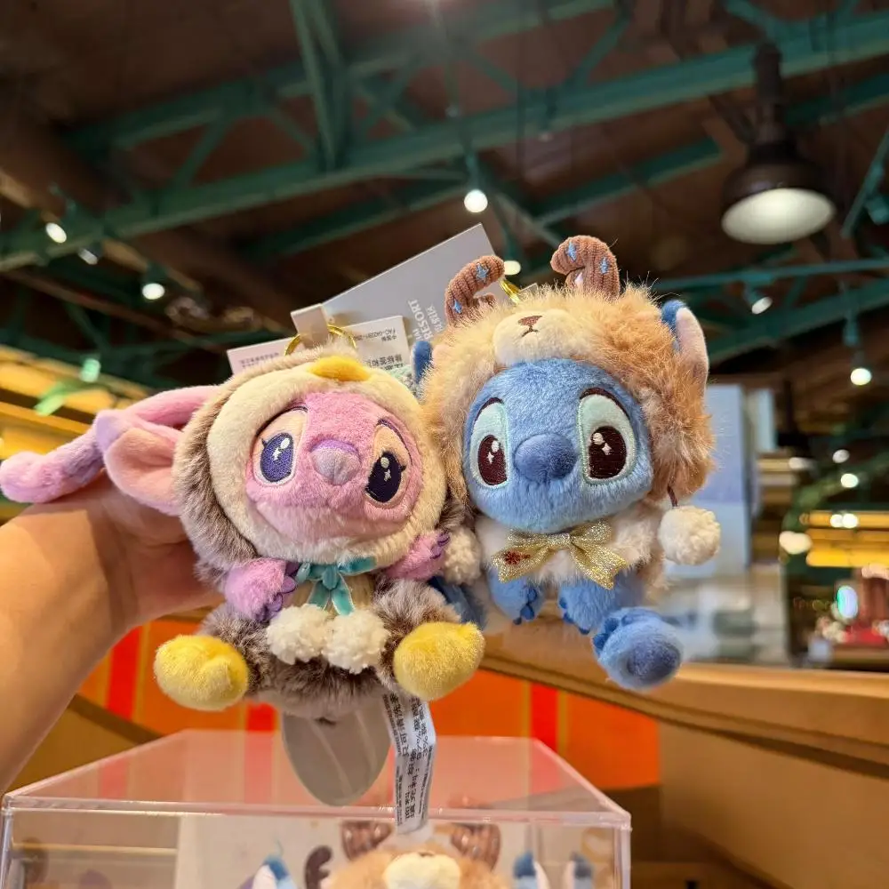 Boneka Gantungan Kunci Plush Little Gold Stitch Angel Musim Dingin Shanghai Disneyland 2025, Hadiah Liburan untuk Teman