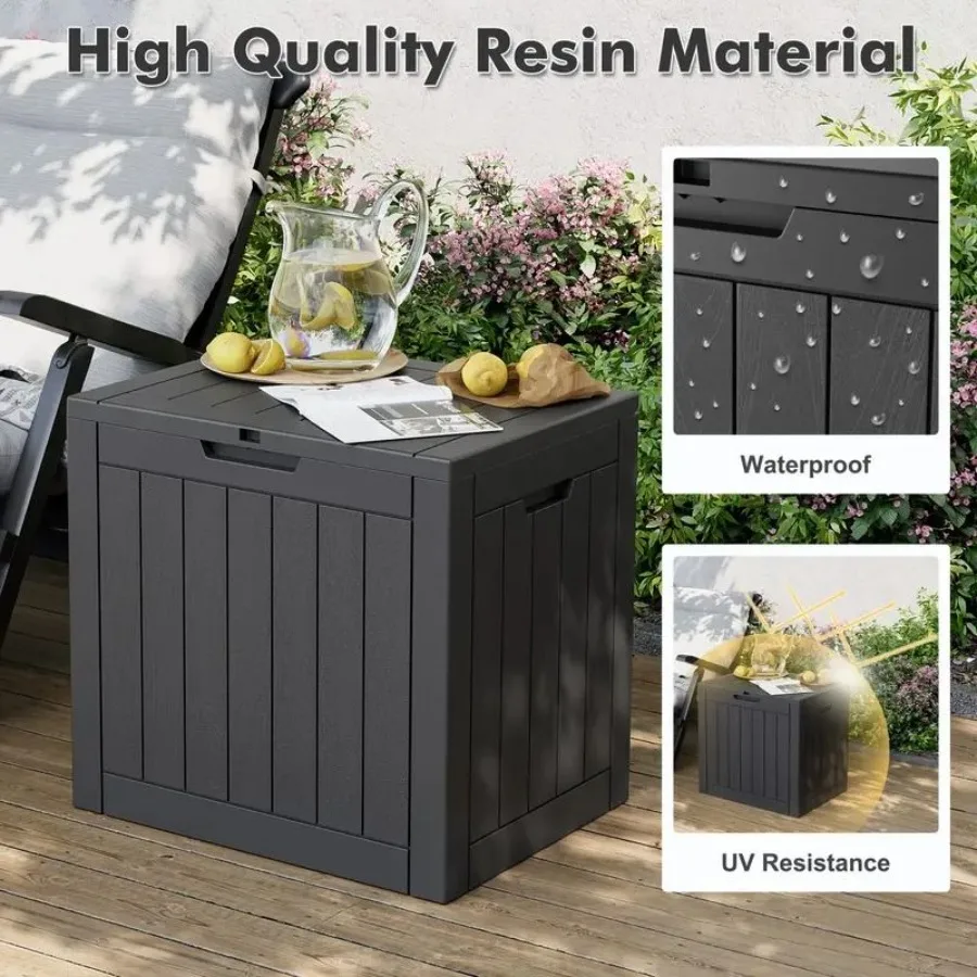 35 Gallon Waterproof Outdoor Deck Box with Lockable Lid and Side Handles Resin Storage Container for Patio Garden Backyard Port