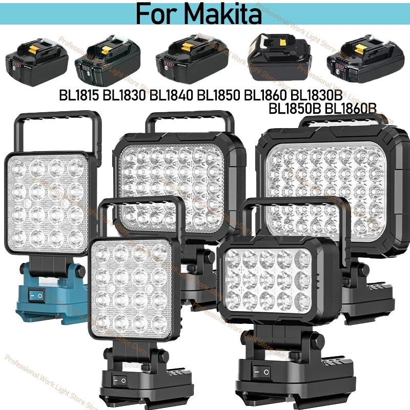 Work Light for Makita/Milwaukee/Dewalt 18v 3/4/5/8 in Portable Outdoor LED Lamp Dual USB Flood Lights Spotlight Camping Lighting