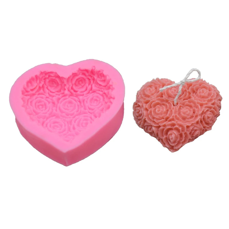 1pc Silicone Rose Flowers Fondant Chocolate Mould Heart Love Soap Mold Candle Polymer Clay Molds Crafts DIY Forms Base Tool