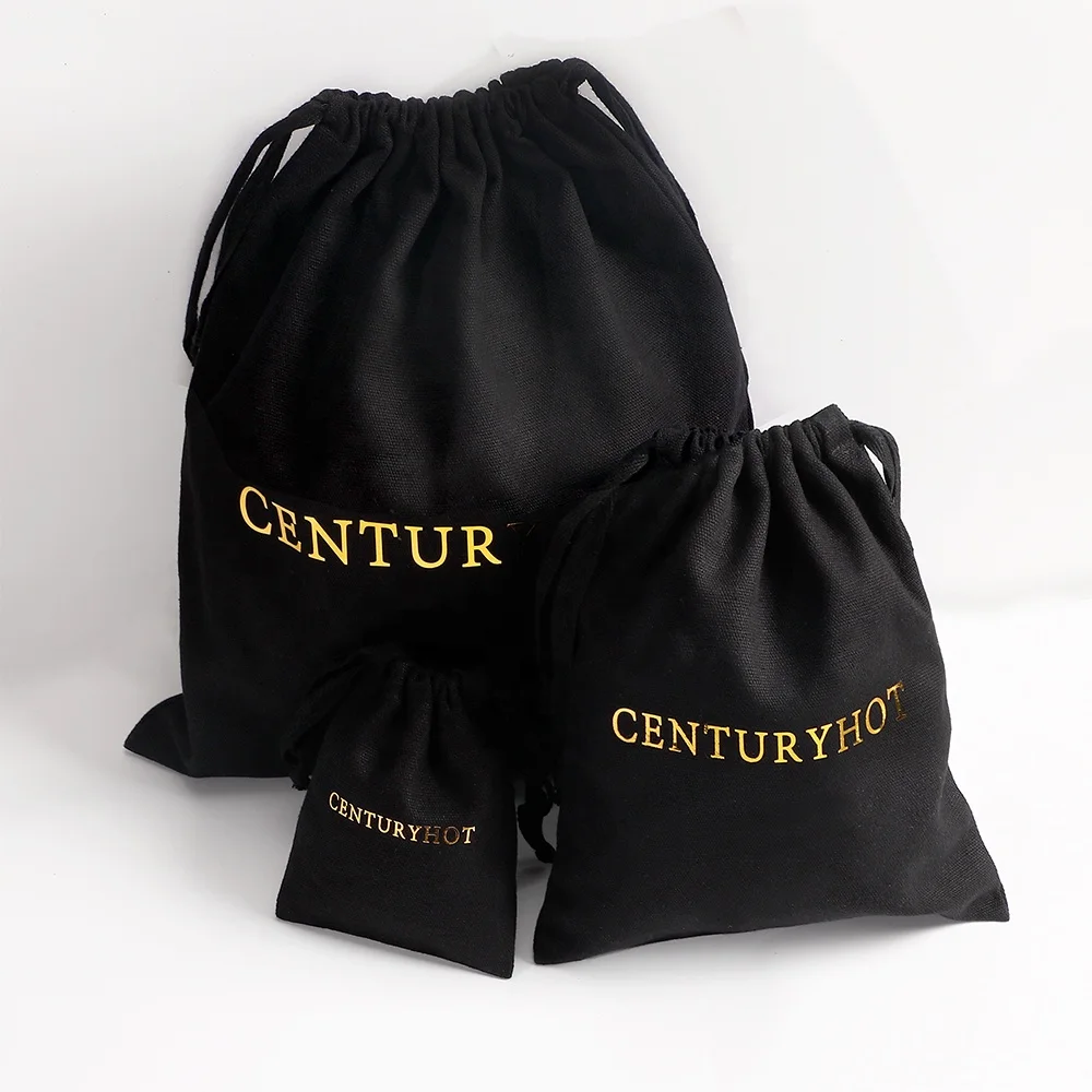 Black Canvas Drawstring Bag, Personalized Dust Bag with Custom Logo, High Quality