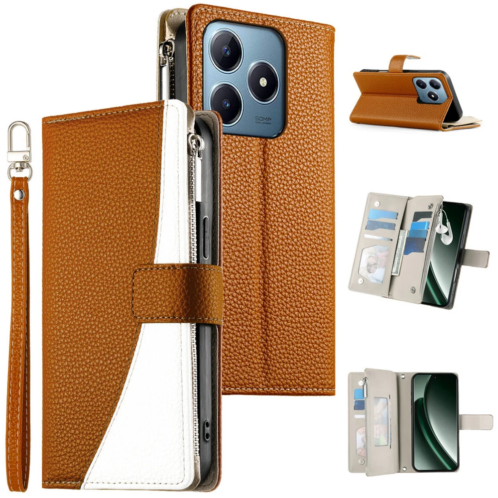 

Кожаный чехол-кошелек на молнии с 6 картами для OPPO Realme C67, роскошный чехол для Realme C61 C63 C65 C 67 65 63 61, Funda Shell