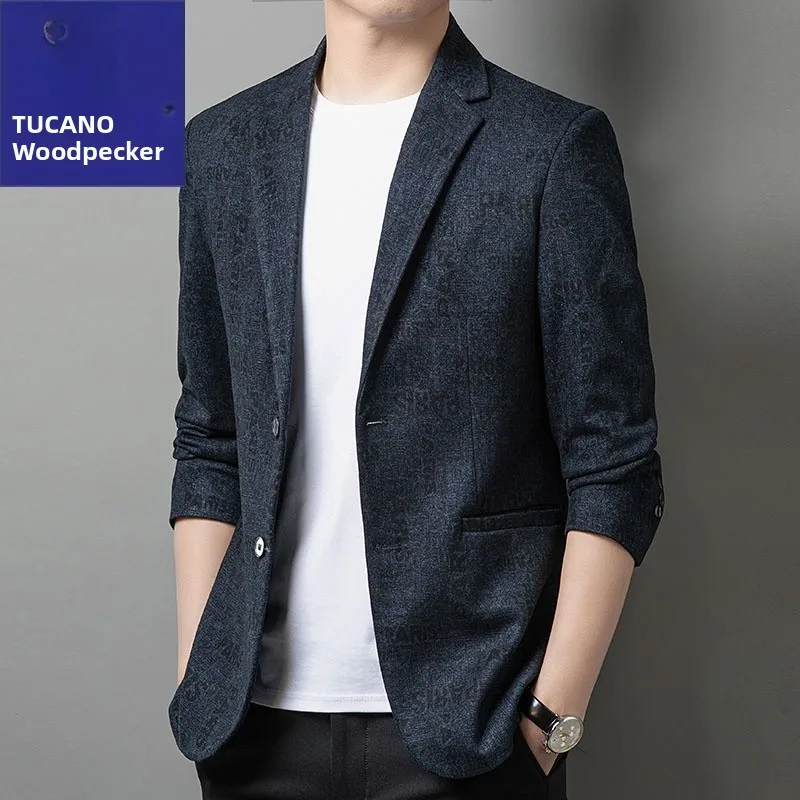 

High-End Men's Woolen Busin Casual Suit Jaet Autumn Winter New Sle Slim Fit Single Button Faion Urban Sle