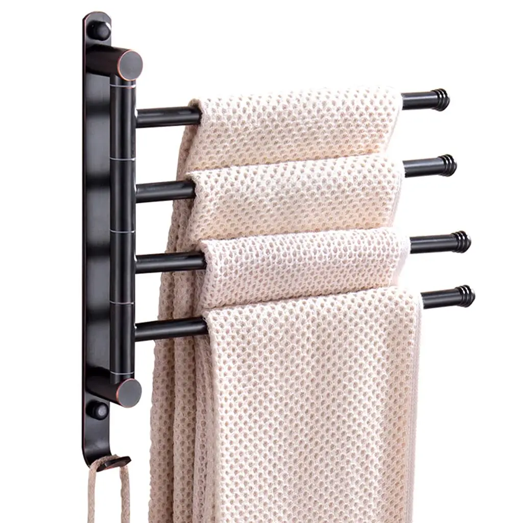 

Вращающаяся вешалка для полотенец с 4 рычагами – бронзовая, с масляным напылением, с откидным креплением, для ванной комнаты, душа и кухни, нержавеющая сталь