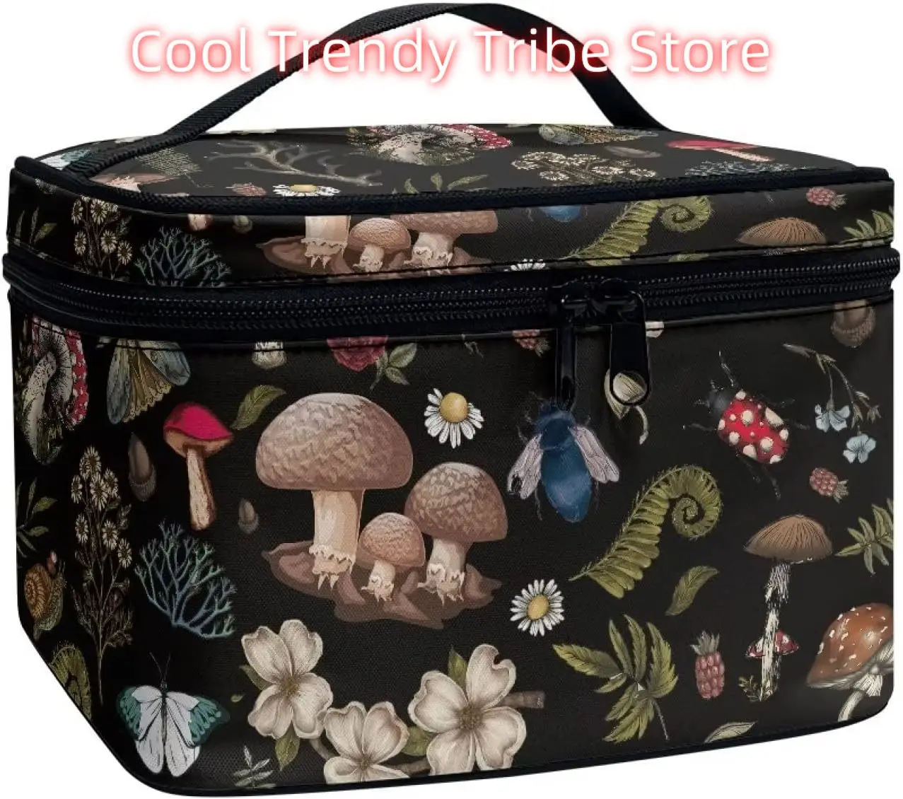 

Dark Cottagecore Forest Mystical Moss Mushroom Print Дорожная сумка для макияжа Портативные косметички с ручкой Дорожные аксессуары