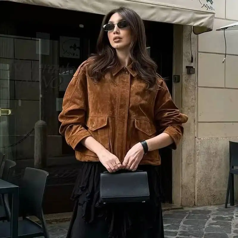 2025 منفذها للملابس الخارجية سترة من جلد الغزال ملابس الشارع الشهير عطلة المرأة سستة جديدة في المعاطف والسترات #2