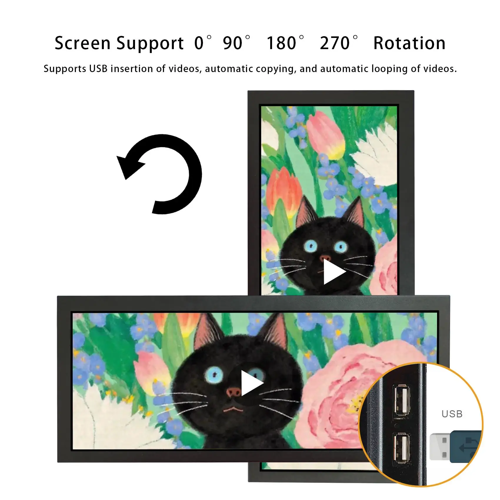 12,3 inch 1920x720 850nits IPS reclame LCD-monitor Ondersteuning USB Auto Play, 270 °   Rotatie