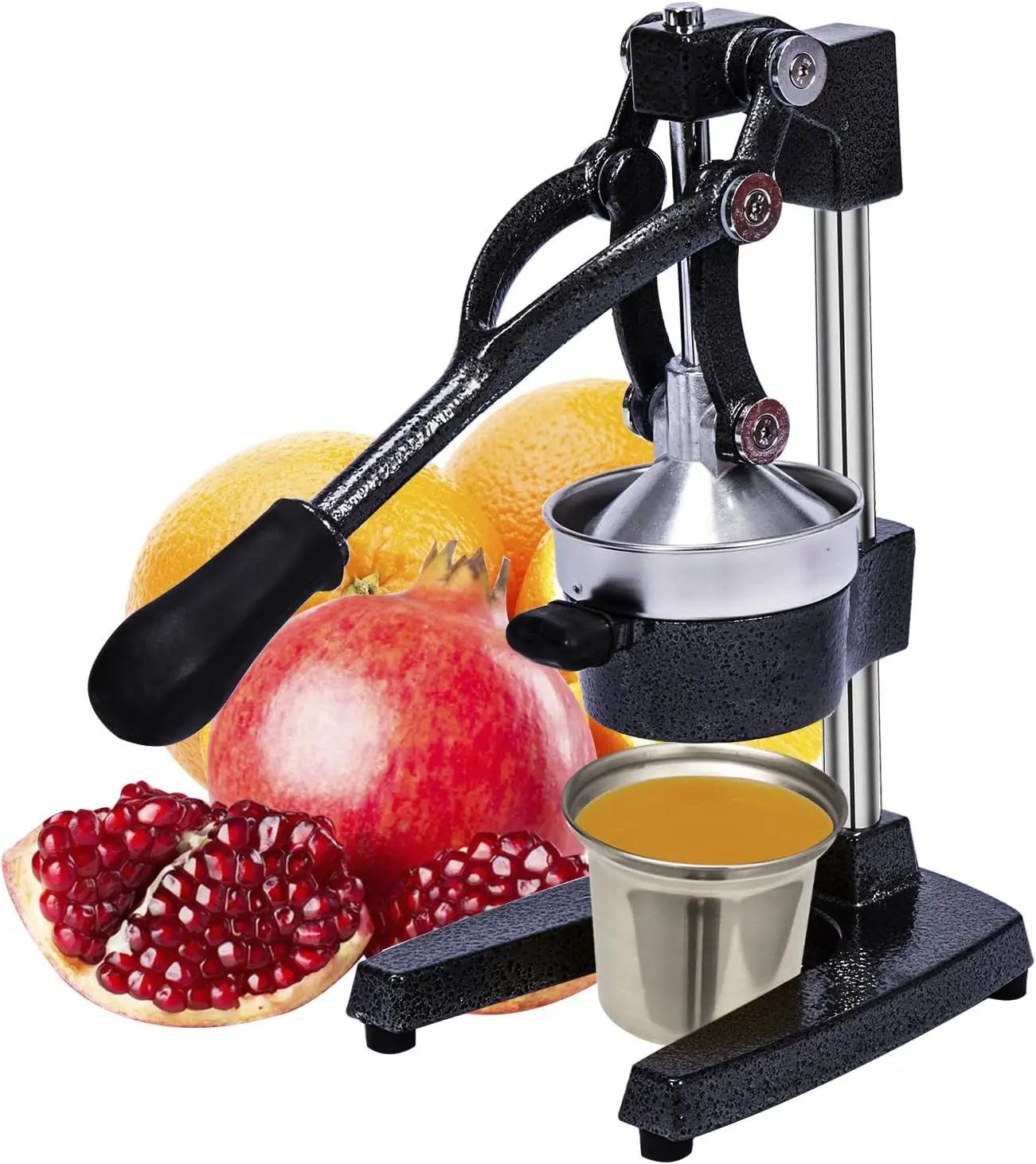 

Heavy Duty Cast Iron Manual Fruit Juice Squeezer with Stainless Steel Cup for Orange Lemon Lime Grapefruit Pomegranate