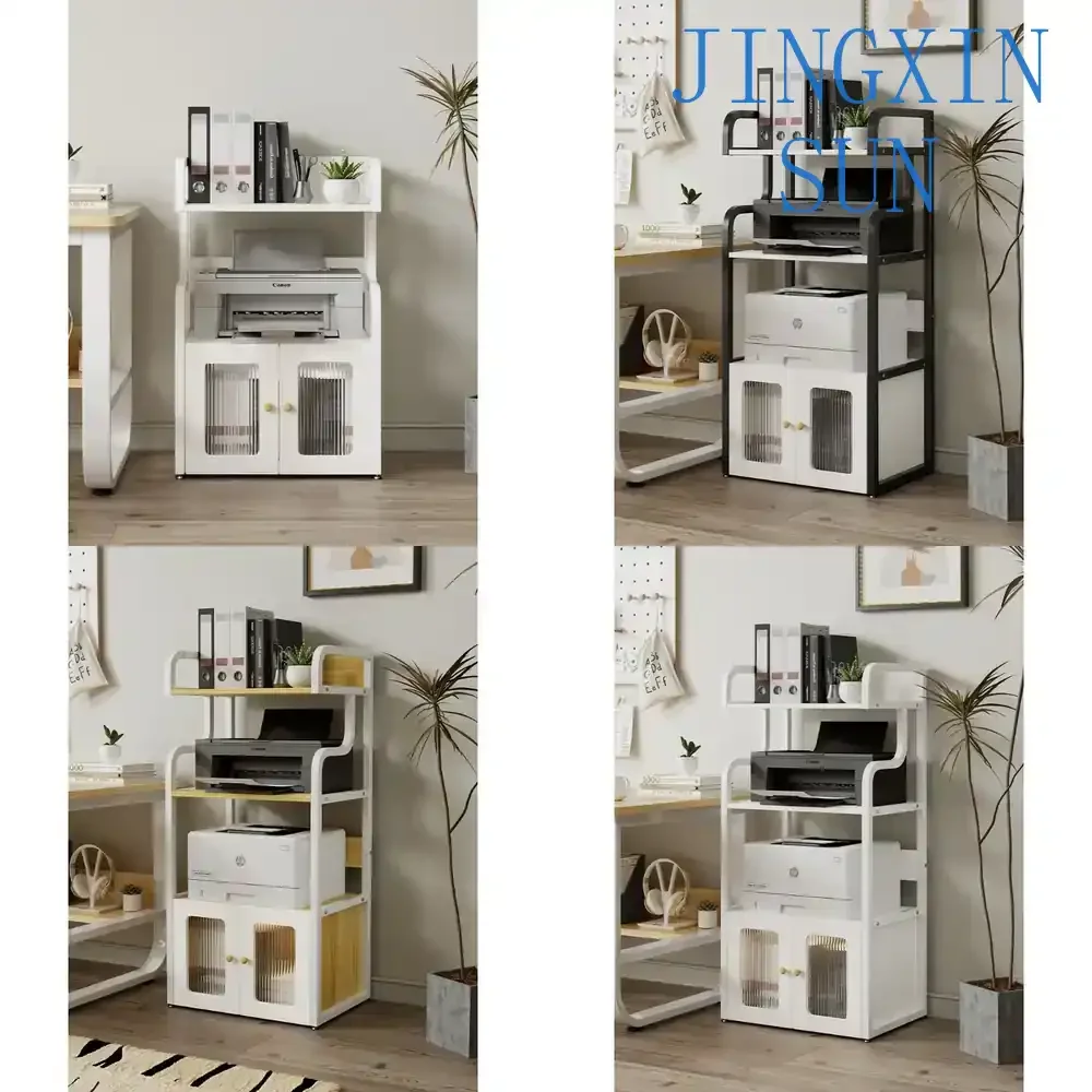 Home Printer Shelf Floor to Floor Desk Copier Storage Cabinet Multi-layer Storage Rack Movable Cabinet with Door for HP Canon