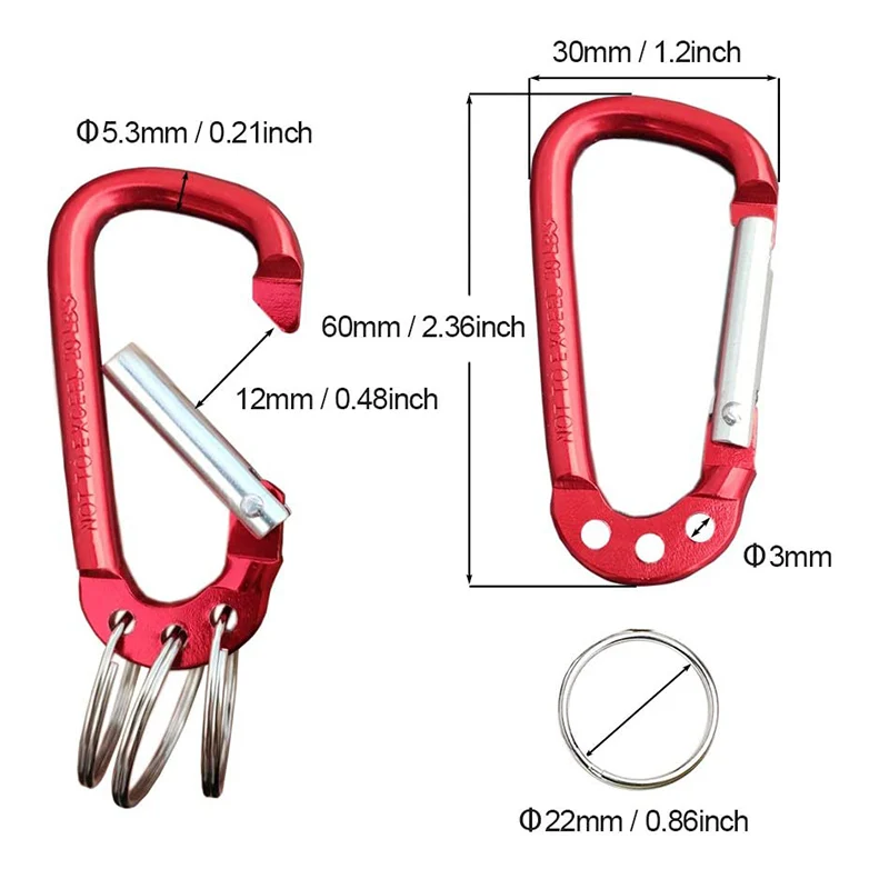 1Pc Carabiner Keychain D Shape Aluminum Alloy Multifunction Hook with 3 Key Rings Outdoor Key Chain Clip