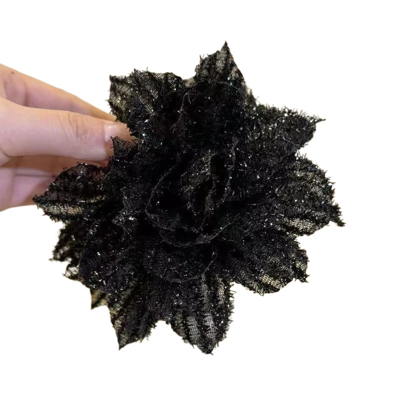 Moda preto malha flor grampo de cabelo feminino tubarão rabo de cavalo clipe cocar temperamento flor garra de cabelo acessórios para o cabelo