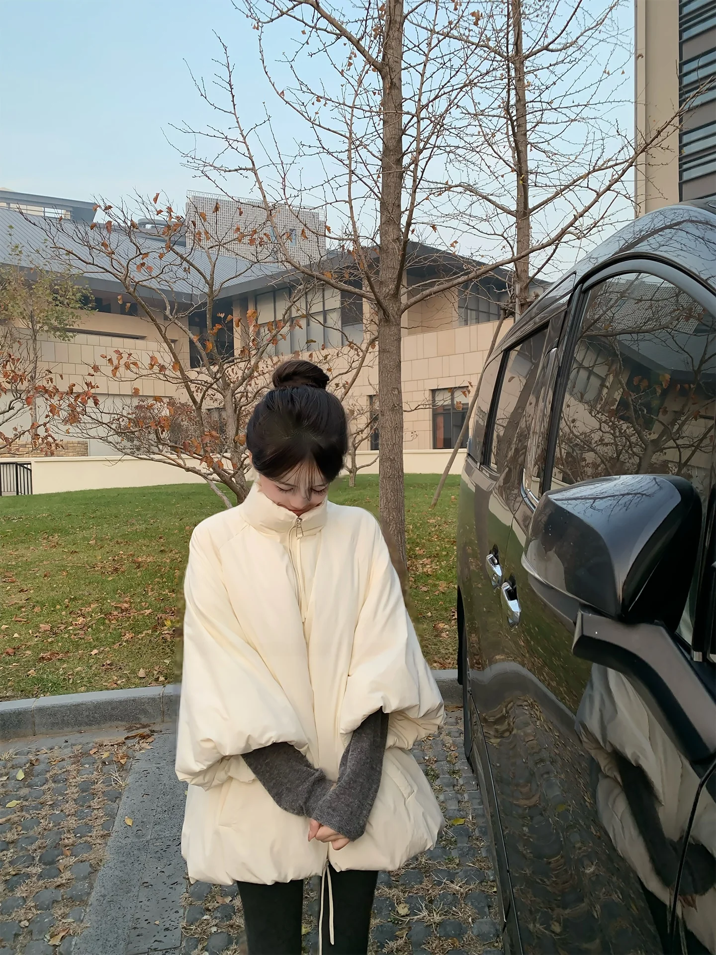 

Mengling Lazy Cloud 90 White Du down Puffer Jaet Loose Winter Coat Warm Ci Casual Sle Nylon Material Zipper Closure