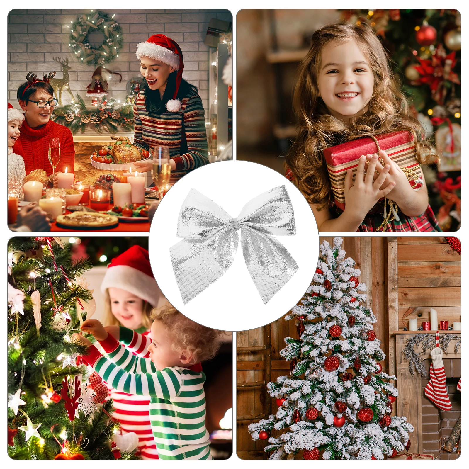 

Christmas Ribbon Bows Decorations Silver Wreath Ornament Small Tree Bowknot Holiday Xmas Garlands