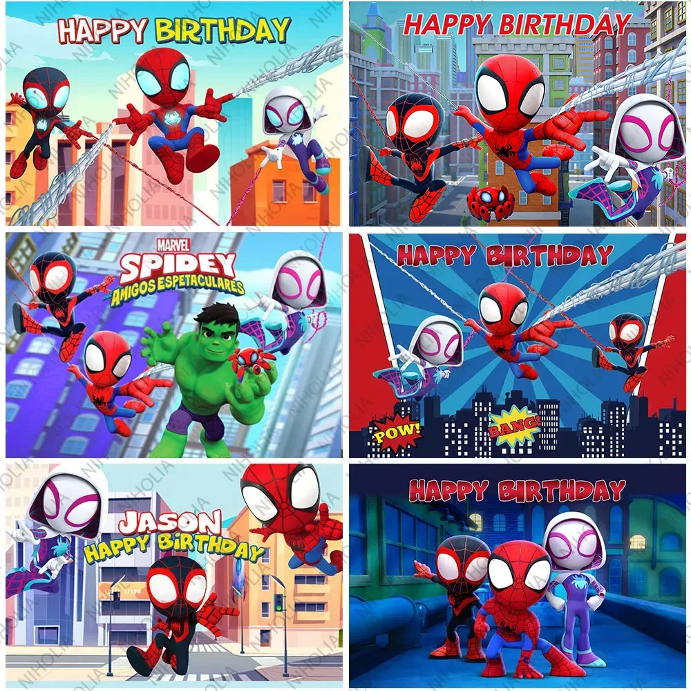 Spidey And His Amazing Friends Photography Backgrounds Cloth Hero Boys 1st Birthday Party Backdrop Photo Studio Decor