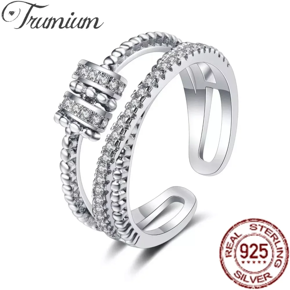 

Trumium s925 Sterling Silver Anxiety Ring Adjustable Opening Women Fidget Ring With Bead Worry Stress Relief For Female Party