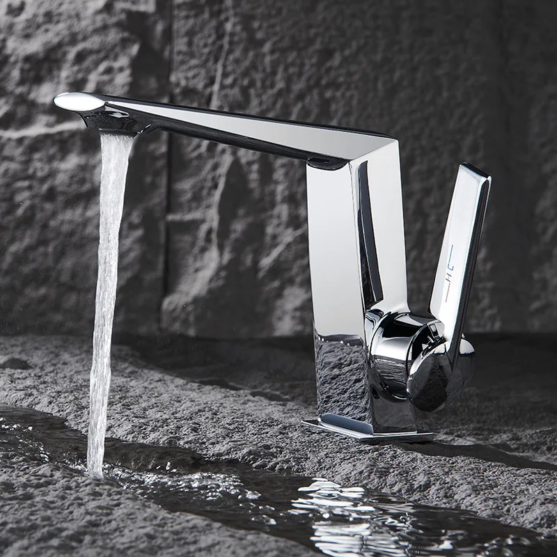 Gun Gray Copper Basin Faucet for Household Modern Anti-Splash Design Hot Cold Water Multi-Layer Electroplating Washbasin Tap