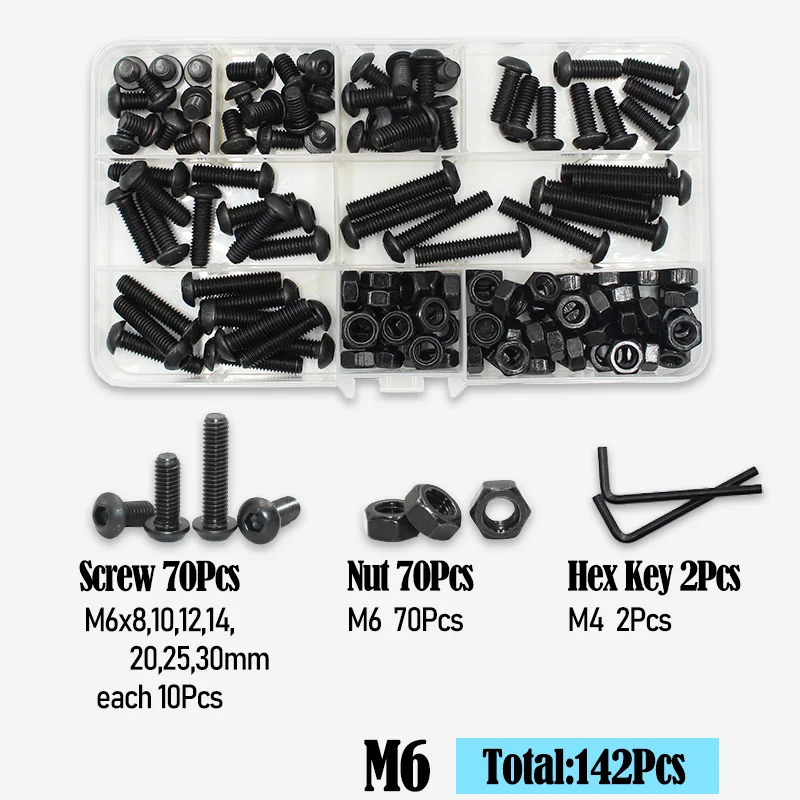 2510 bis 142 runder Sechskantschraubensatz M2 M2,5 M3 M4 M5 M6 Schwarz 10,9 Grade Innensechskant-Inbussantrieb Maschinenschrauben Bolzen ISO7 – Detail 11