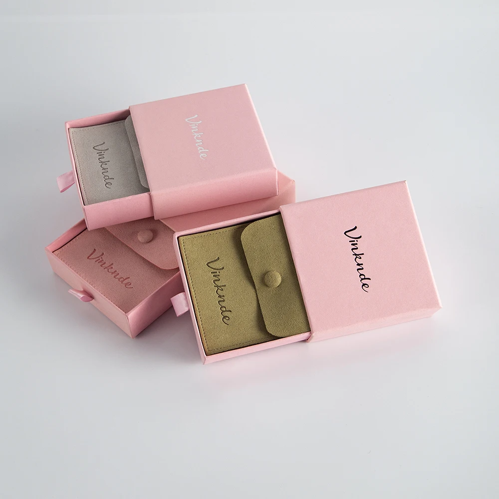 شعار مخصص تغليف المجوهرات صندوق درج من الورق المقوى المطبوع مع كيس مزموم من الألياف الدقيقة لتقوم بها بنفسك صناديق تنظيم انزلاق المجوهرات #2