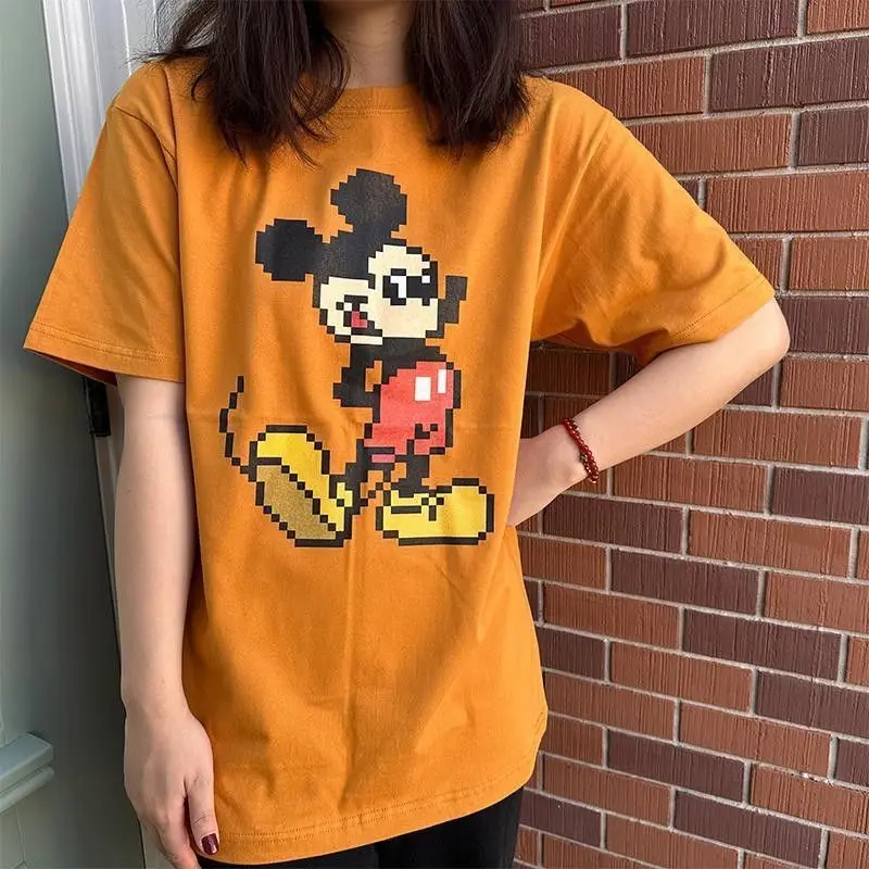 ديزني بيكسل ميكي بسيط الكرتون أنيمي طباعة أزياء المرأة عالية الجودة طاقم الرقبة تي شيرت فضفاض كبير الحجم قصيرة الأكمام أعلى #1