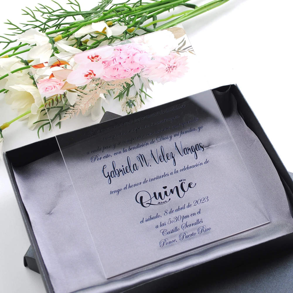 Invitation en acrylique transparent avec boîte imprimée, invitation de mariage italienne personnalisée, 10 pièces