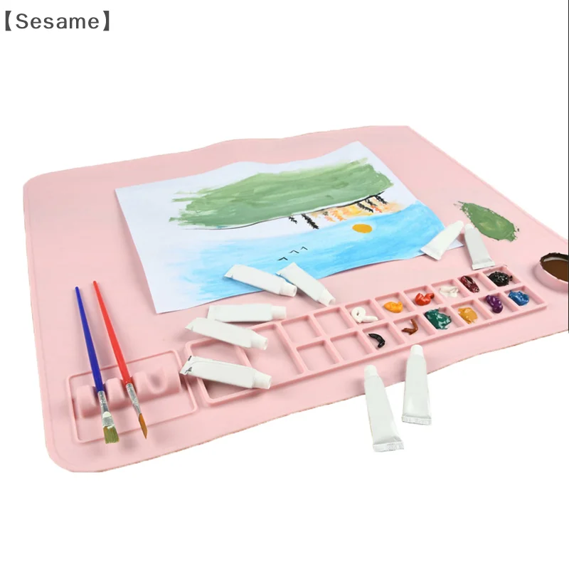 Silicone Painting Mat, Craft Mat With Built In Cup And Paintbrush Holder, Art Mat Large, Nonslip Clay Mat