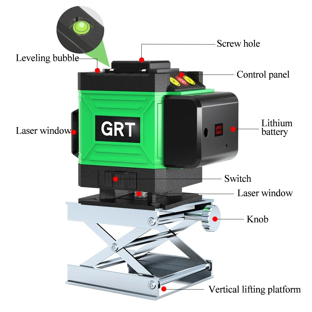 Laser Level 12 Line 3D Self-Leveling 360 Horizontal and Vertical Cross Construction Level Green Line Laser Level Nivel Láser