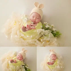 Newborn Photography Props for Baby Girl Rabbit Ear Hat Doll Wrap Baby Photo Shoot Accessories Bebes Accesorios Recien Nacido