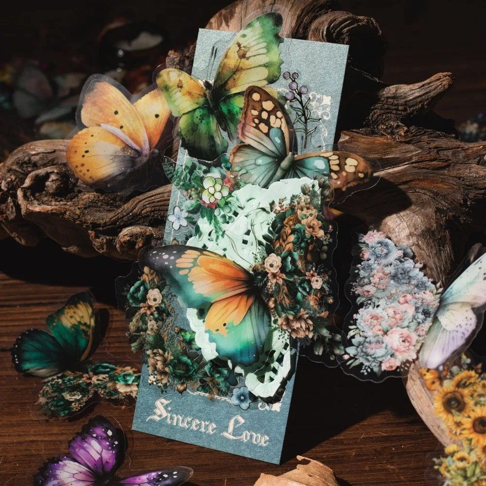 30 PCs Butterfly Flower Themed DIY Decorative Stickers Pack Decorative Stickers For Scrapbook Label Diary Album Planner