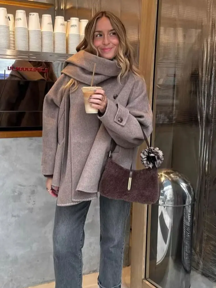 

HH женская винтажная однотонная куртка с шарфом и воротником, куртка с длинными рукавами и одной пуговицей, повседневная женская элегантная модная уличная одежда, куртки