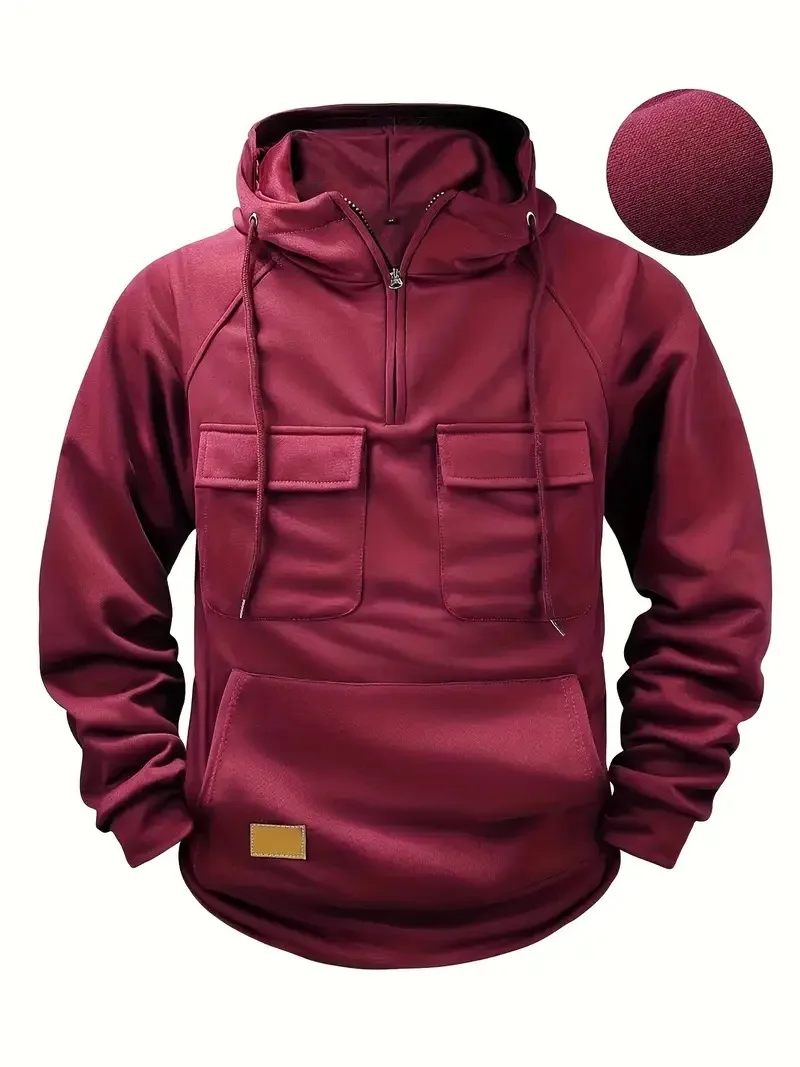 Herren Freizeit-Sport-Hoodie Neuer Stil Outdoor Dick Modisch Locker Langärmeliger Pullover mit Mehreren Taschen – Detail 3