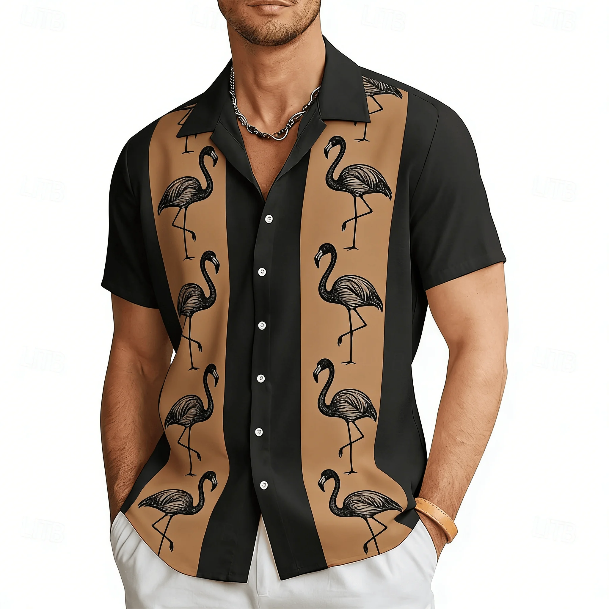 Men's Nautical Compass Print Short Sleeve Shirt, Black Gray Paneled Wind Rose Design Button Down for Spring Summer Casual