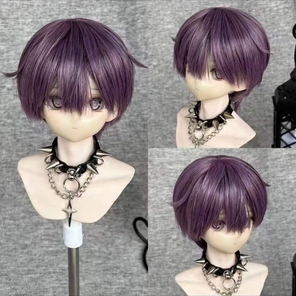 BJD Doll Wig Purple Black BOB Bangs Short Hair Cute Male and Female Doll Wig Accessories 2D Doll Hair Cover